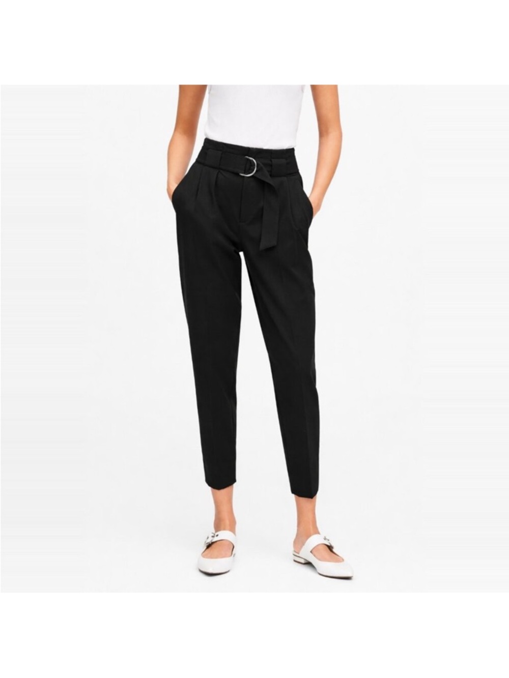 Banana Republic Ultra High Rise Pleated Twill Belted Tapered Pant Black Size‎ 4